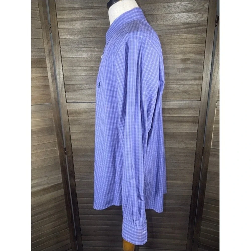 Polo Ralph Lauren Andrew Mens Purple Plaid Button Down Shirt 17.5 36/37 Cotton